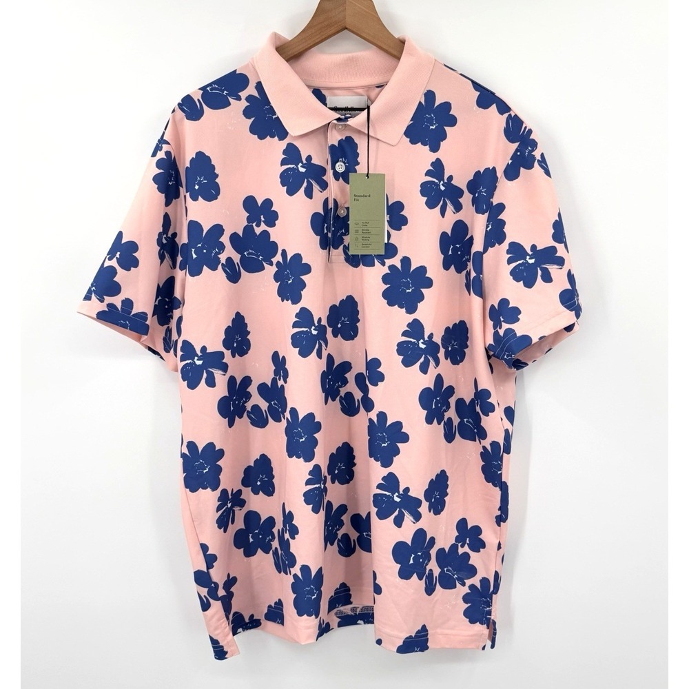 Goodfellow & Co Polo Shirt Mens XXL Pink Floral Short Sleeve Performance NEW